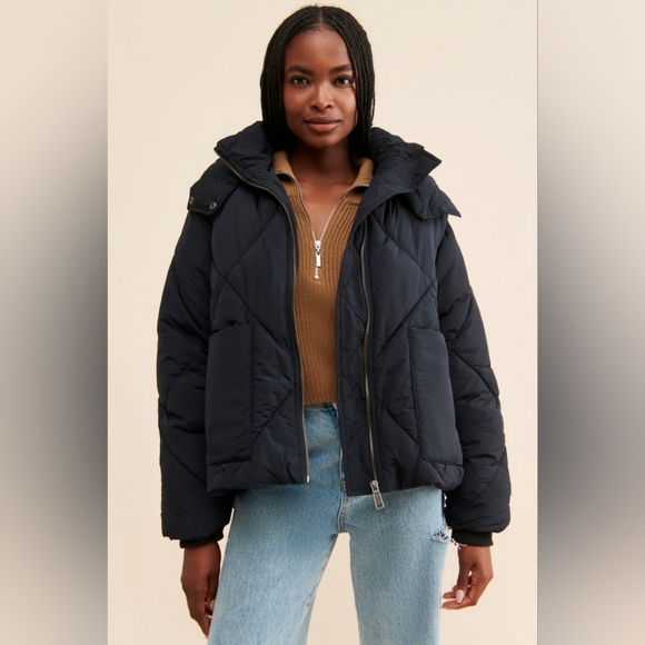 Free People Womens Black Emmy Swing Oversized Puffer Full Zip Hooded Jacket Med